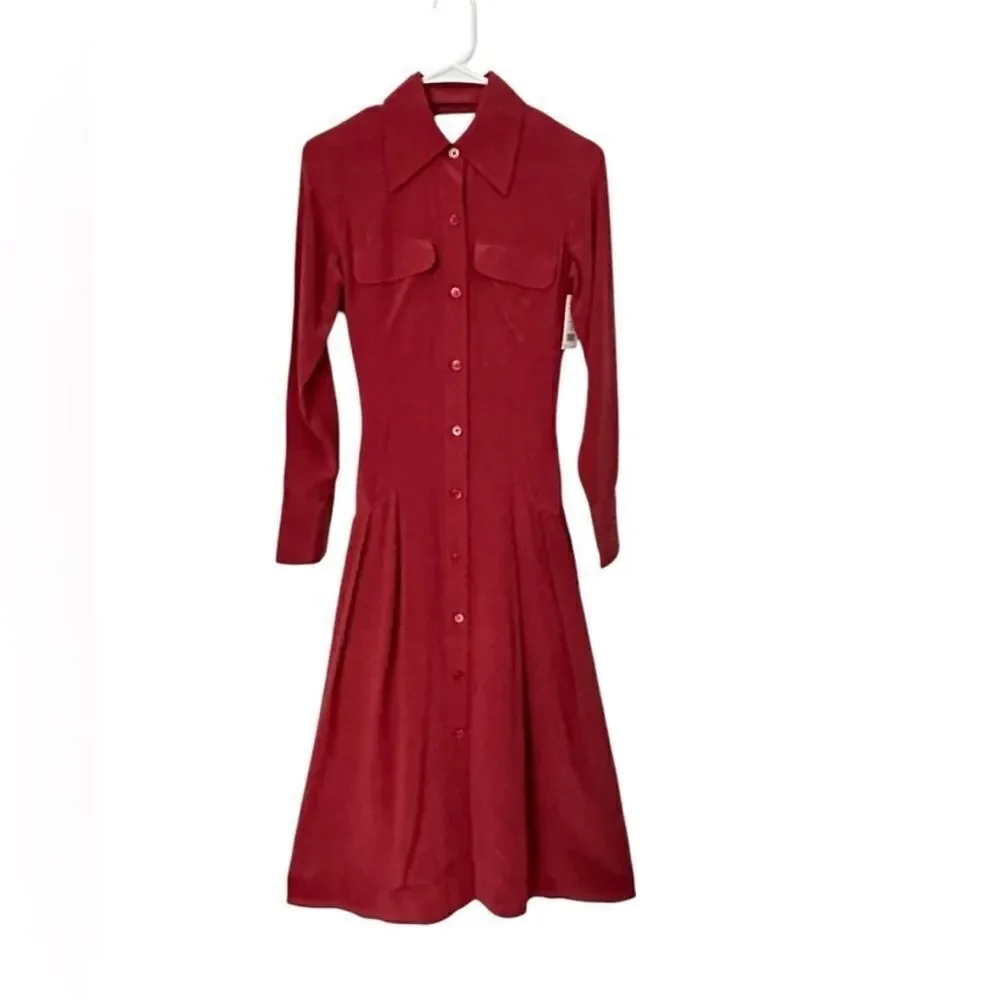 Equipment Natacha Red Silk Fit and Flare Midi  Shirt Dress| Size 4